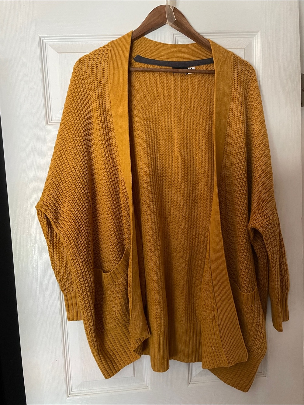 BDG Mustard Yellow Open-Front Knit Cardigan